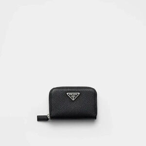 Prada Leather Coin Purse Wallet Black Red